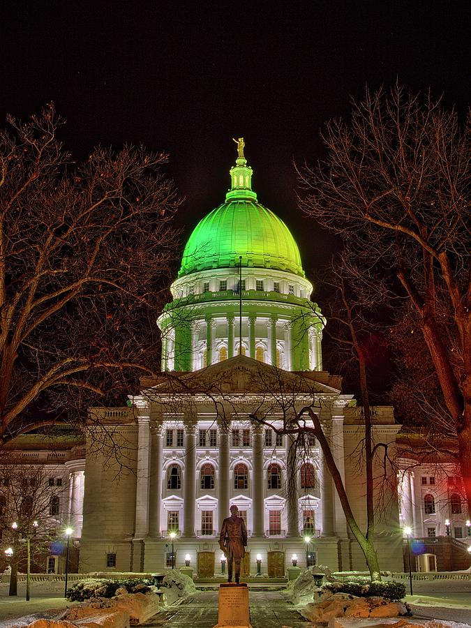 Madison Capitol and heg statue. Photograph by Steven Ralser