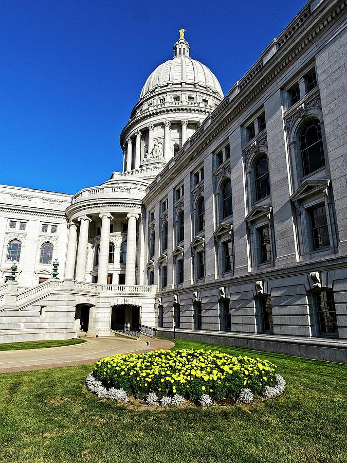 Madison Capitol with Yellow Flowers Photograph by Steven Ralser
