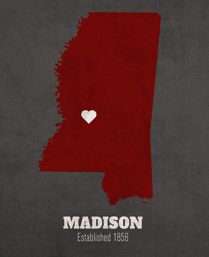 Madison Mixed Media - Madison Mississippi City Map Founded 1856 Mississippi State University Color Palette by Design Turnpike