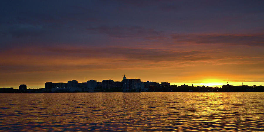 Madison Skyline sunset from Lake Monona Photograph by Chris Pappathopoulos