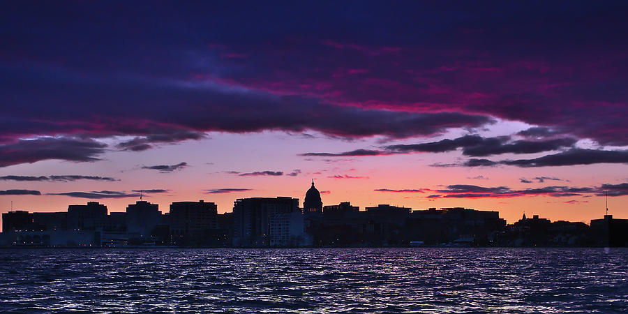 Madison Wisconsin Capitol Skyscape Sunset Panorama ii Photograph by Chris Pappathopoulos