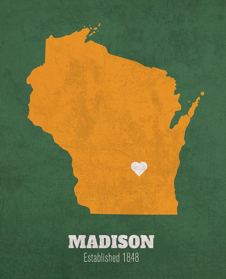 Madison Wisconsin City Map Founded 1848 Green Bay Packers Color Palette ...