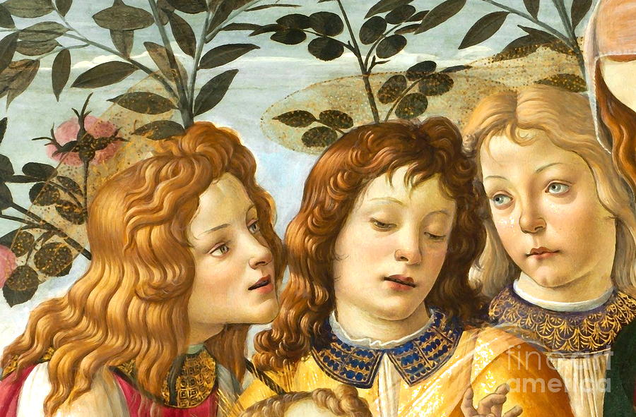 Madonna Adoring the Child with Five Angels - detail Painting by Sandro Botticelli
