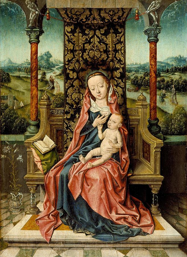 Madonna and Child Enthroned circa Drawing by Albert Bouts Flemish ...