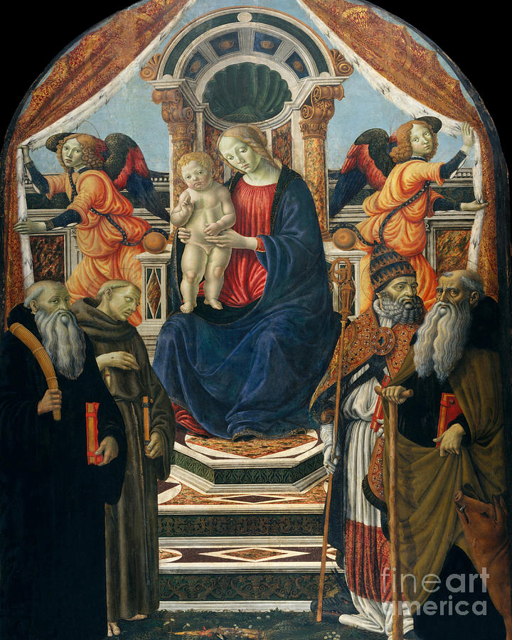 Madonna and Child Enthroned with Saints and Angels - CZENS Painting by Francesco Botticini