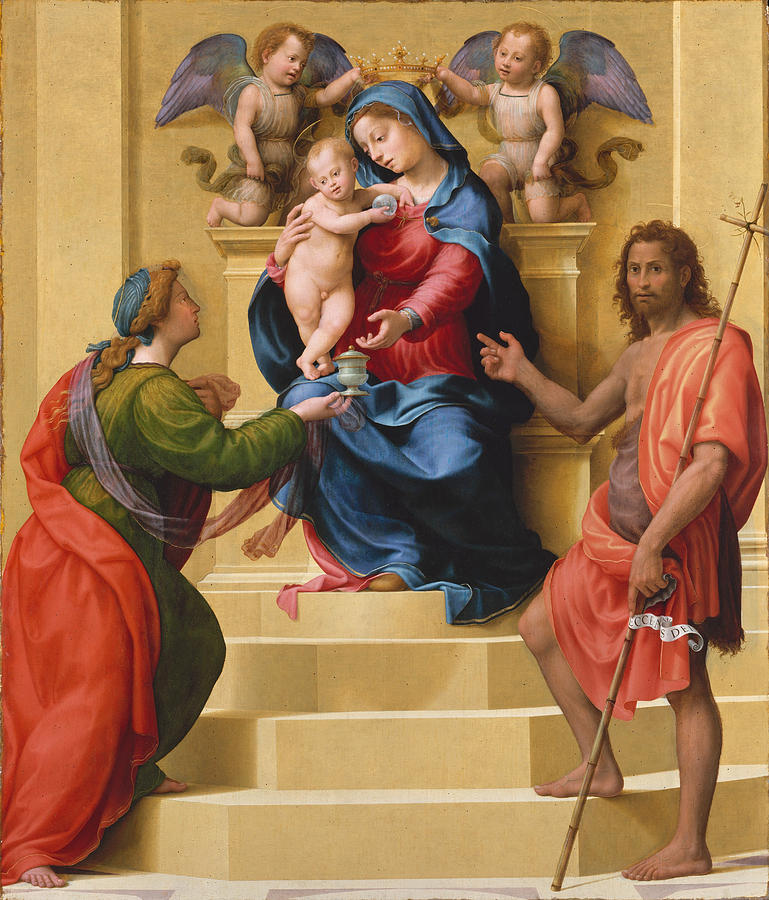 Madonna and Child Enthroned with Saints Mary Magdalen and John the Baptist Painting by Giuliano Bugiardini