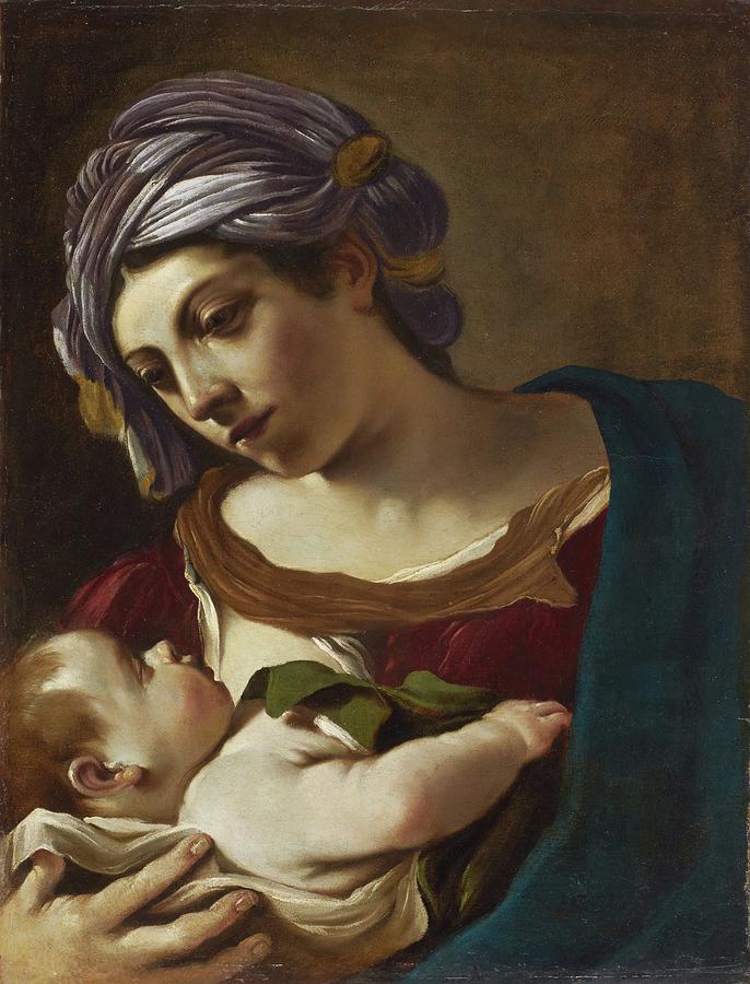 Abstract Painting - Madonna and Child Guercino1621  by MotionAge Designs