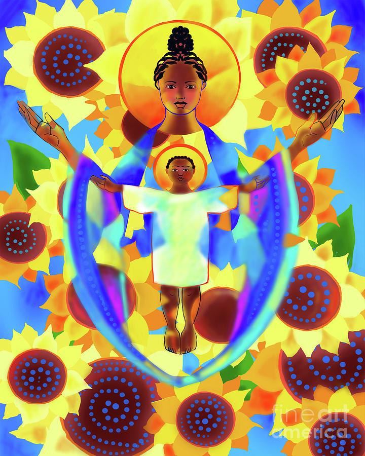 Madonna and Child of Good Health with Sunflowers - MMGHS Painting by Br Mickey McGrath OSFS