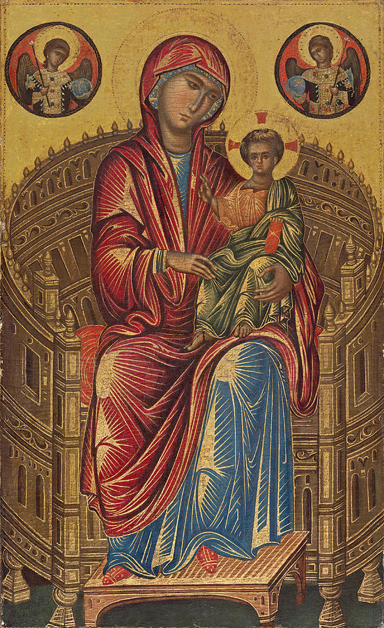 Madonna and Child on a Curved Throne Painting by Anonymous
