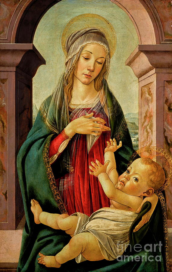 Madonna and child, seated before a classical window Painting by Sandro Botticelli
