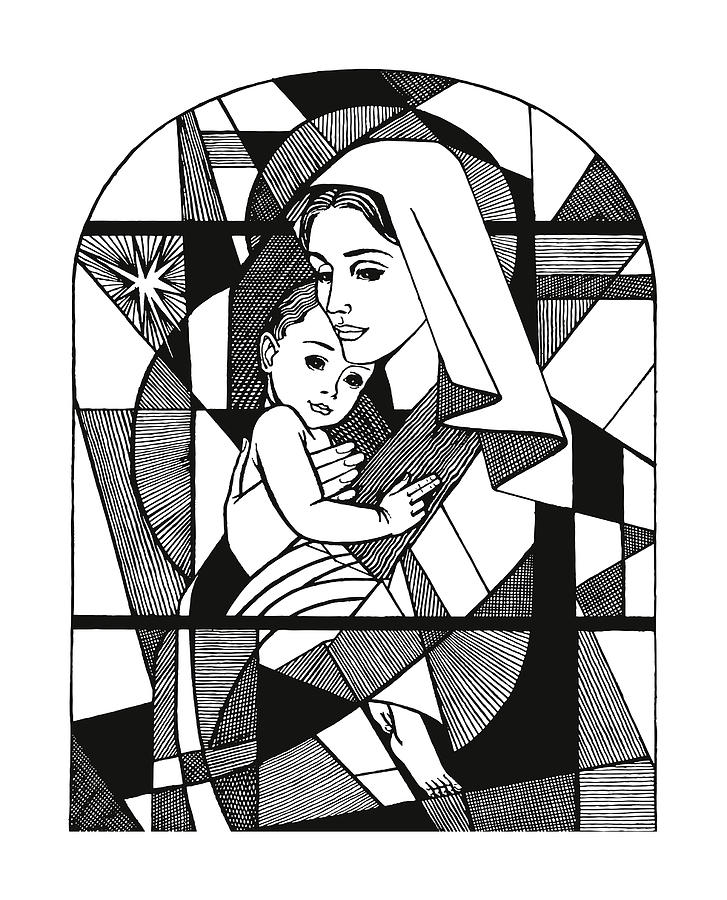 Madonna and Child Stained Glass Window Drawing by CSA-Archive