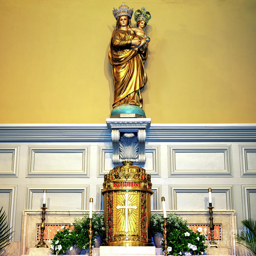 Madonna and Child Statue at St. Louis Cathedral in New Orleans Photograph by John Rizzuto