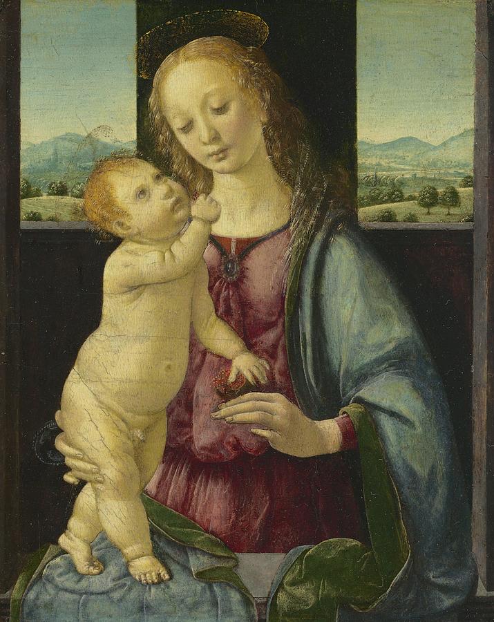 Madonna and Child with a Pomegranate Painting by Lorenzo di Credi ...