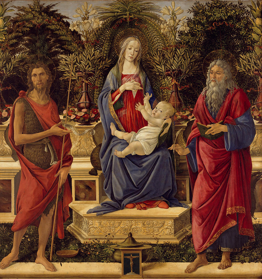 Madonna And Child With Both Saints John Painting By Sandro Botticelli ...