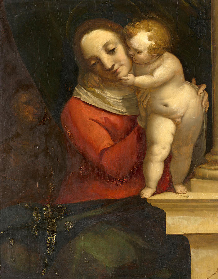Madonna and Child, with John the Baptist Painting by Luca Cambiaso