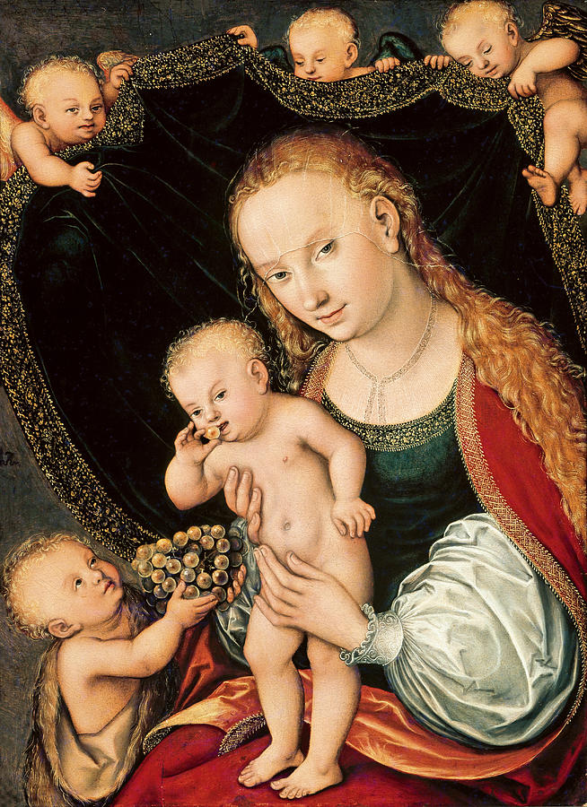 Madonna and Child with the Infant John the Baptist and Angels Painting by Lucas Cranach the Elder