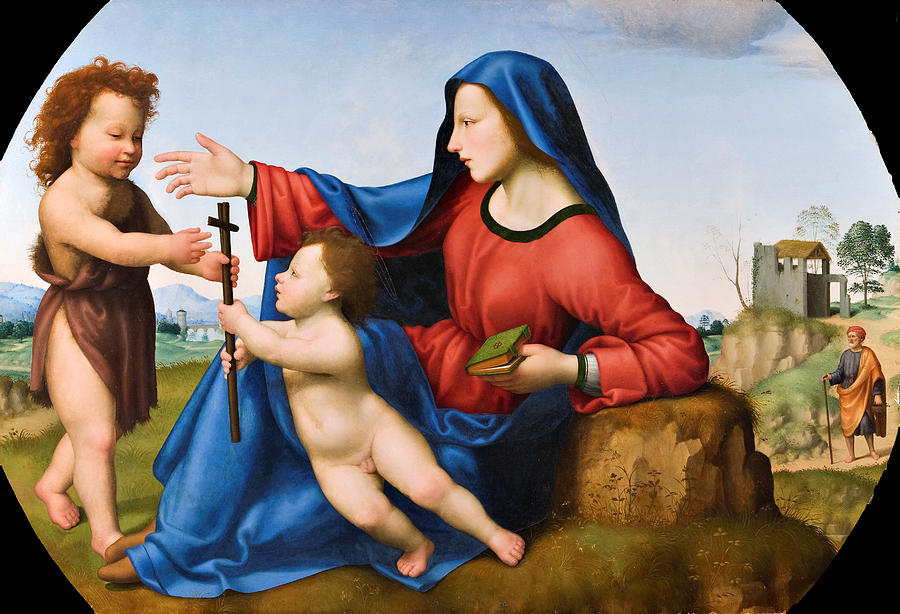 Madonna and Child with the Infant John the Baptist Painting by Giuliano Bugiardini