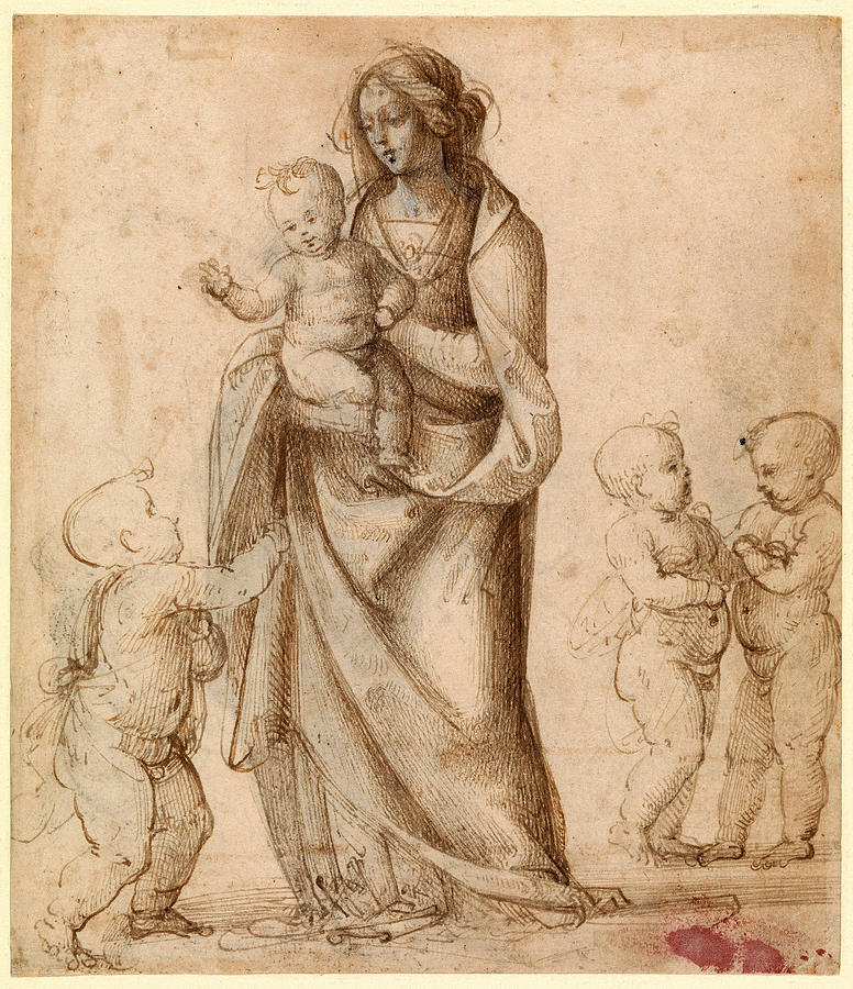 Madonna and Child with the Infant Saint John the Baptist and Two Putti Drawing by Fra Bartolomeo