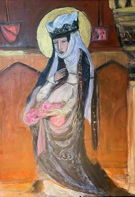 Madonna and Roses Painting by Denice Palanuk Wilson