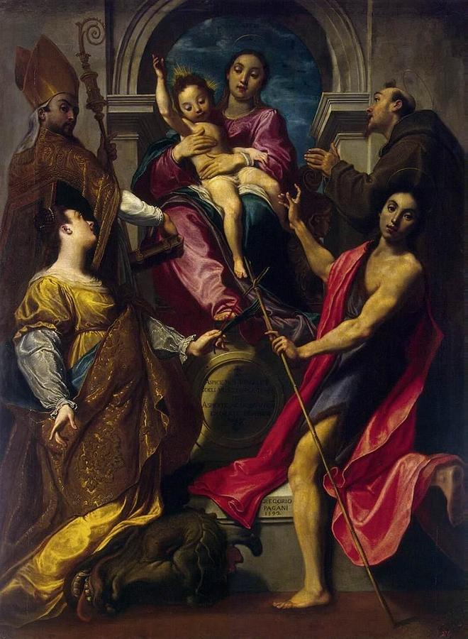 Madonna and the Child with Saints Drawing by Gregorio Pagani - Fine Art ...