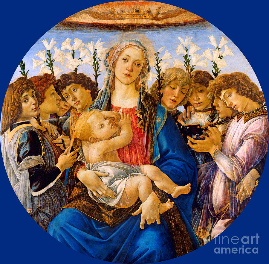 Madonna with Lillies and Eight Angels Painting by Sandro Botticelli