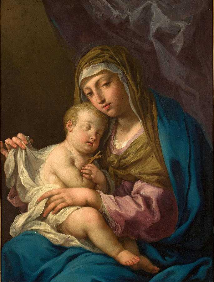 Madonna with sleeping Child Jesus Painting by Angelo Trevisani - Fine ...