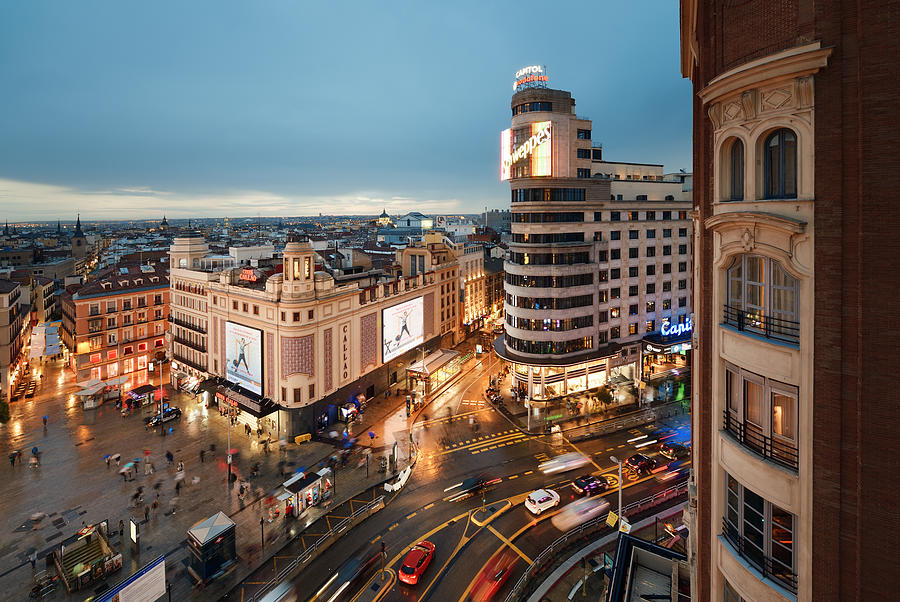 Madrid Gran Via business area night Photograph by Songquan Deng