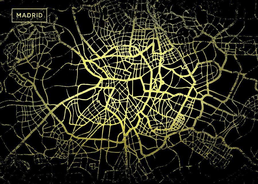 Madrid Map in Gold and Black Digital Art by Sambel Pedes