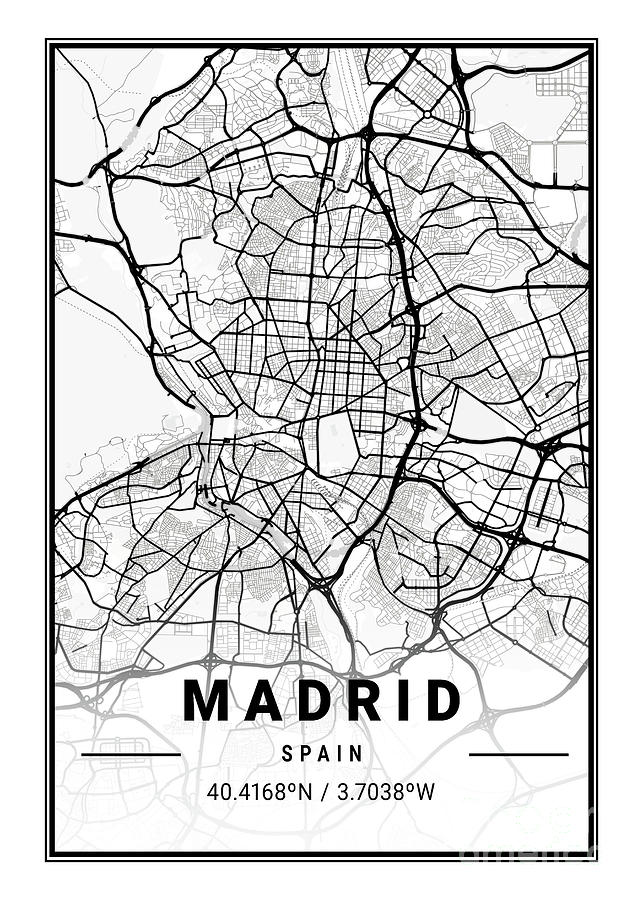 Madrid - Spain Light City Map Digital Art by Tien Stencil - Fine Art ...