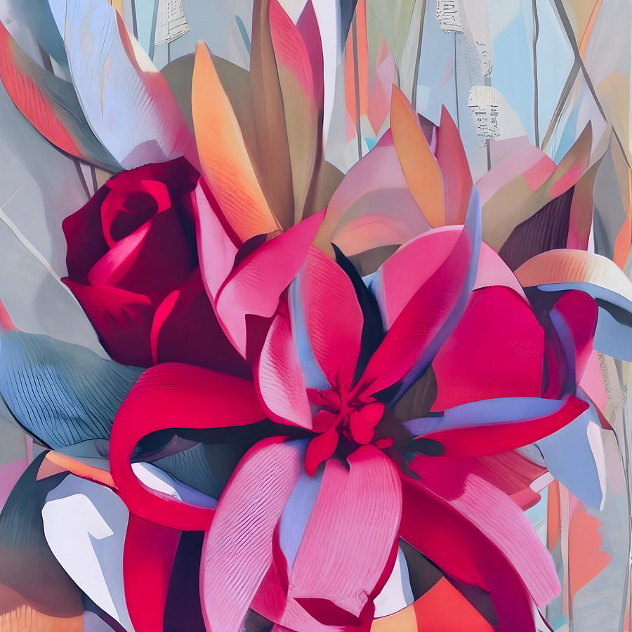 Magenta Floral Abstract Digital Art
