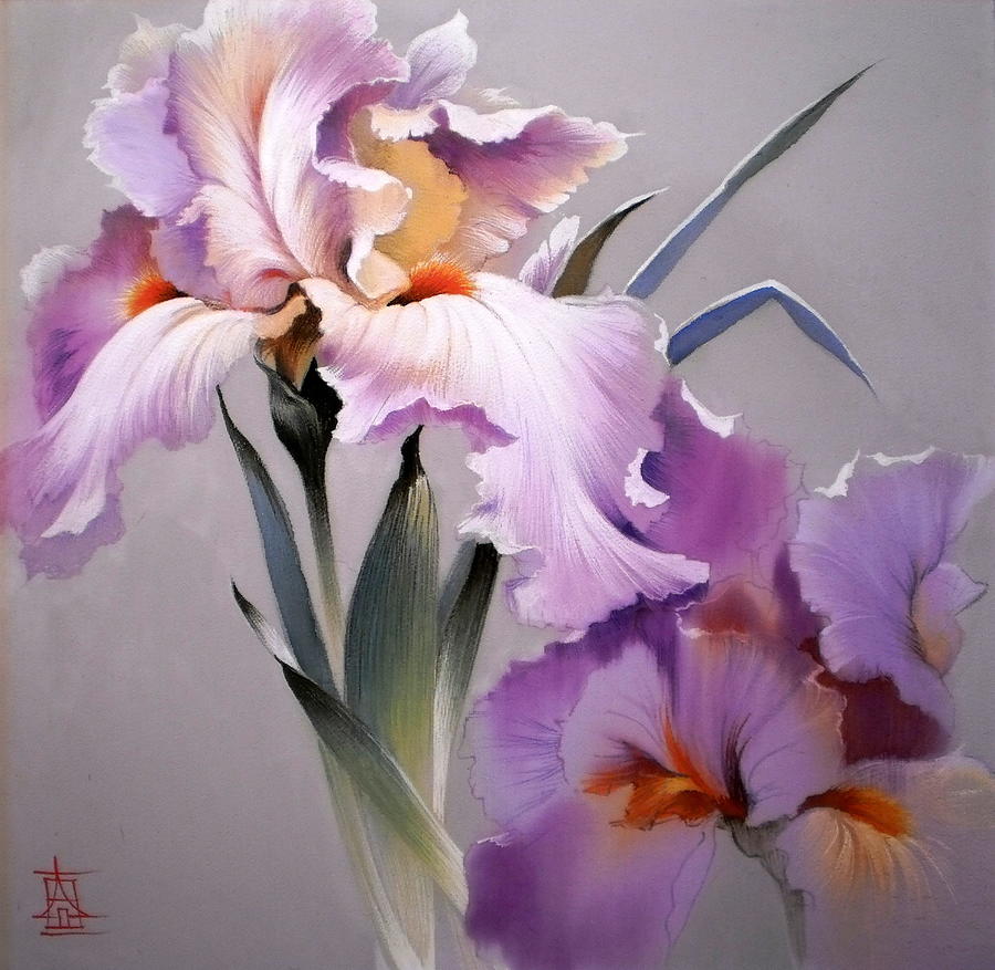 Magenta Irises Flowerheads Painting by Alina Oseeva