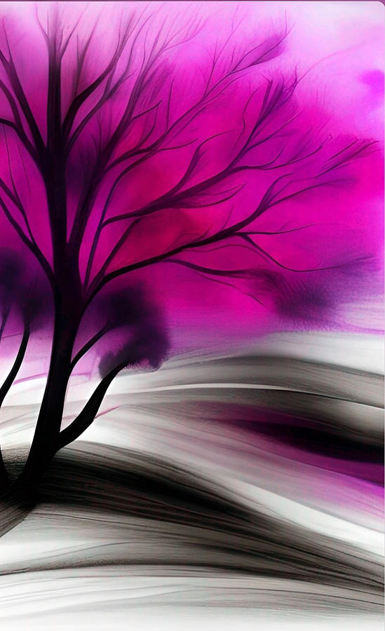 Magenta Tree - watercolor art and home decor Painting by Bonnie Bruno