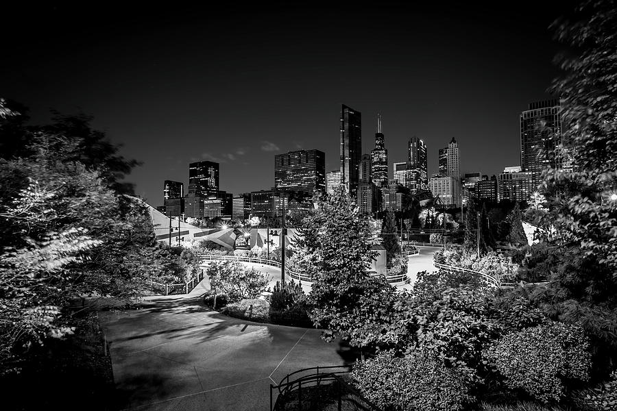 Maggie Daley Park and Chicago Skyline in Black and White Photograph by Sven Brogren