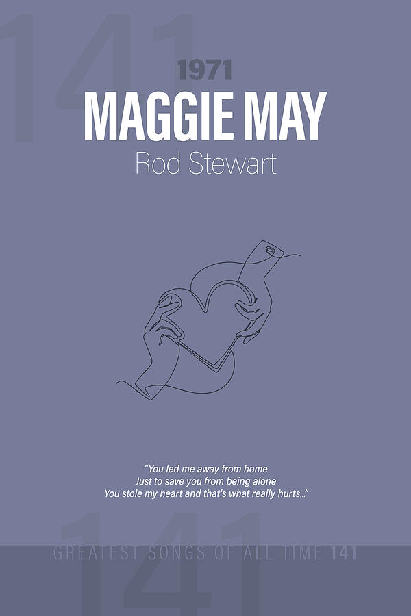 Maggie May Rod Stewart Minimalist Song Lyrics Greatest Hits Of All Time 141 Mixed Media By 9137