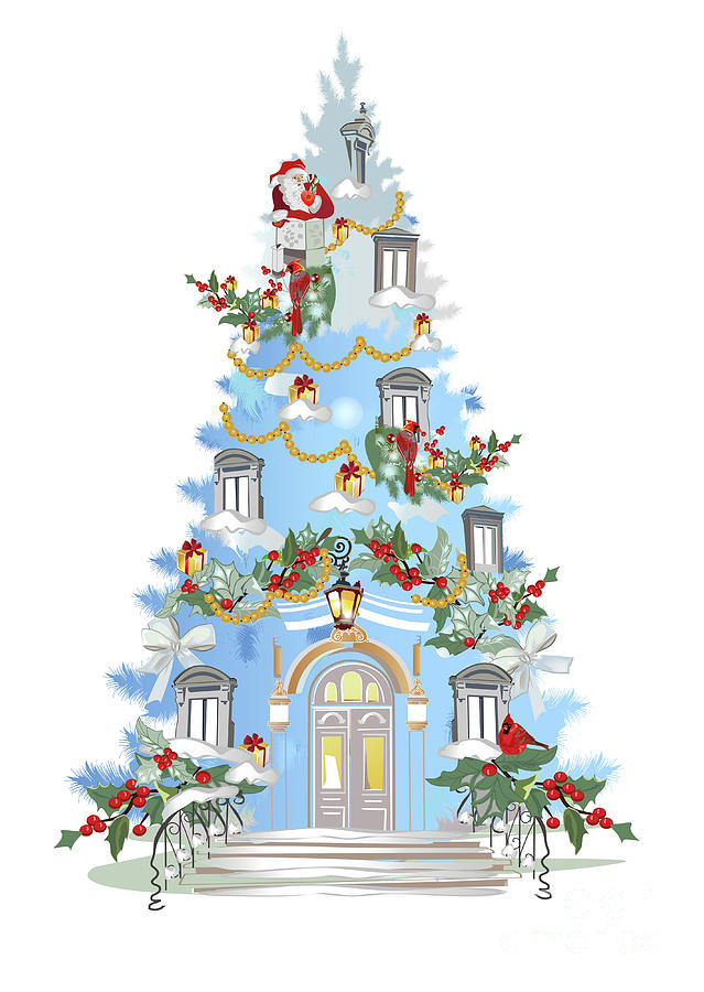 magical christmas tree illustration