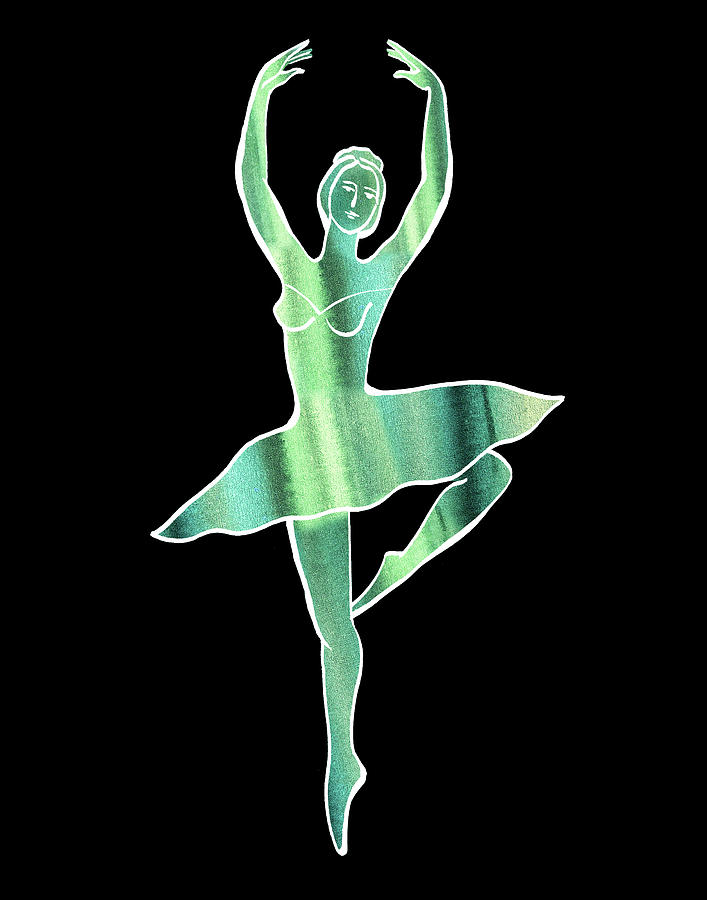 Magic Dance Of Watercolor Ballerina Silhouette Ballet Malachite Green  Painting by Irina Sztukowski