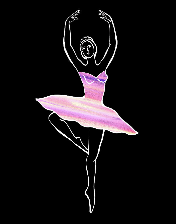 Magic Dance Of Watercolor Ballerina Silhouette Ballet Pink Sunrise Painting by Irina Sztukowski