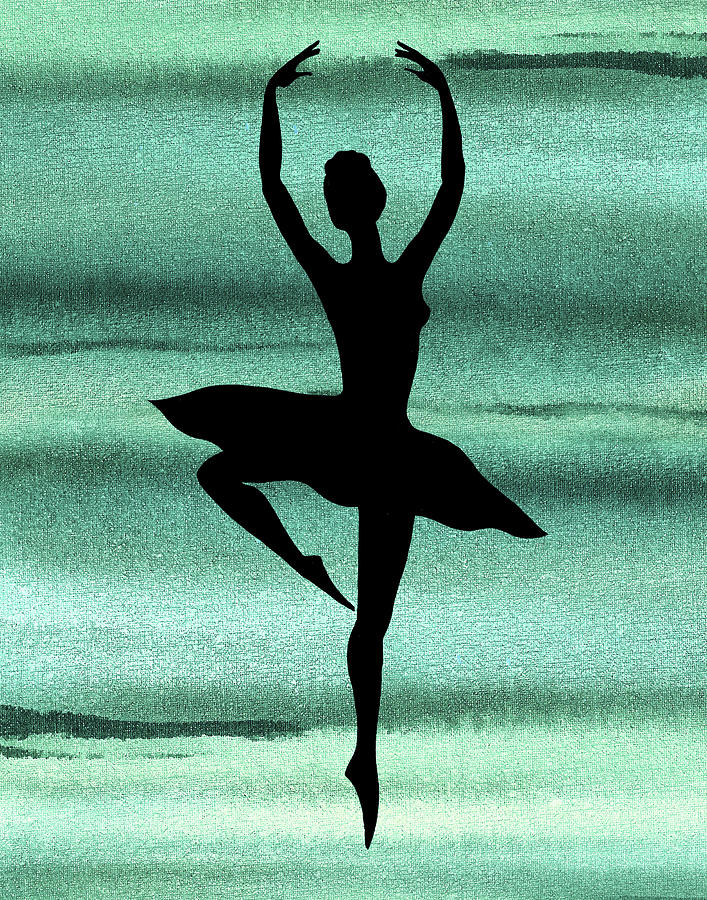 Magic Dance Of Watercolor Ballerina Silhouette Ballet Teal Green Painting by Irina Sztukowski