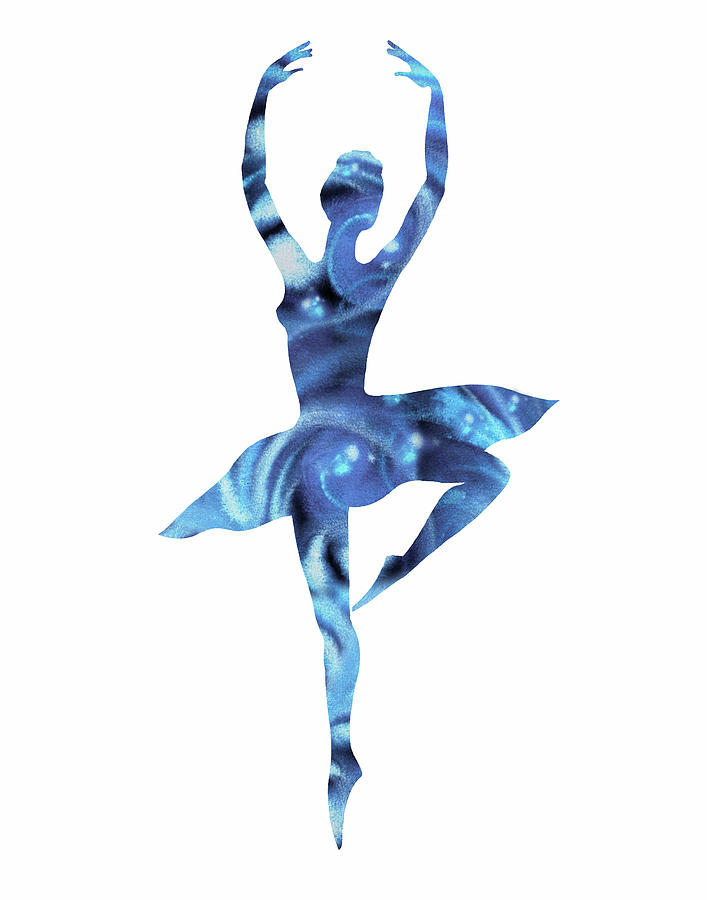 Magic Dance Of Watercolor Ballerina Silhouette Blue Ballet  Painting by Irina Sztukowski