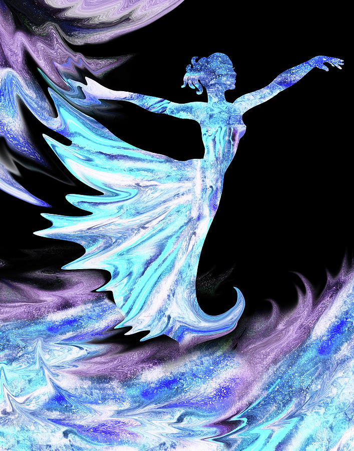 Magic Dance Of Watercolor Ballerina Silhouette Blue Wave Ballet   Painting by Irina Sztukowski