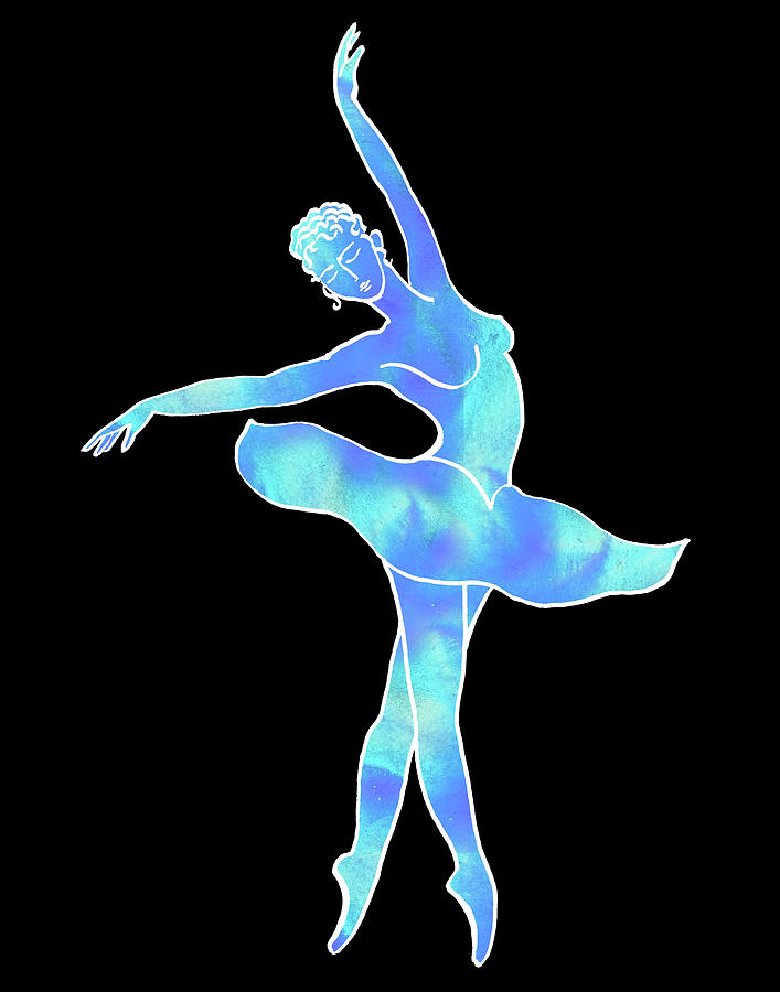 Magic Dance Of Watercolor Ballerina Silhouette Soft Blue Ballet   Painting by Irina Sztukowski