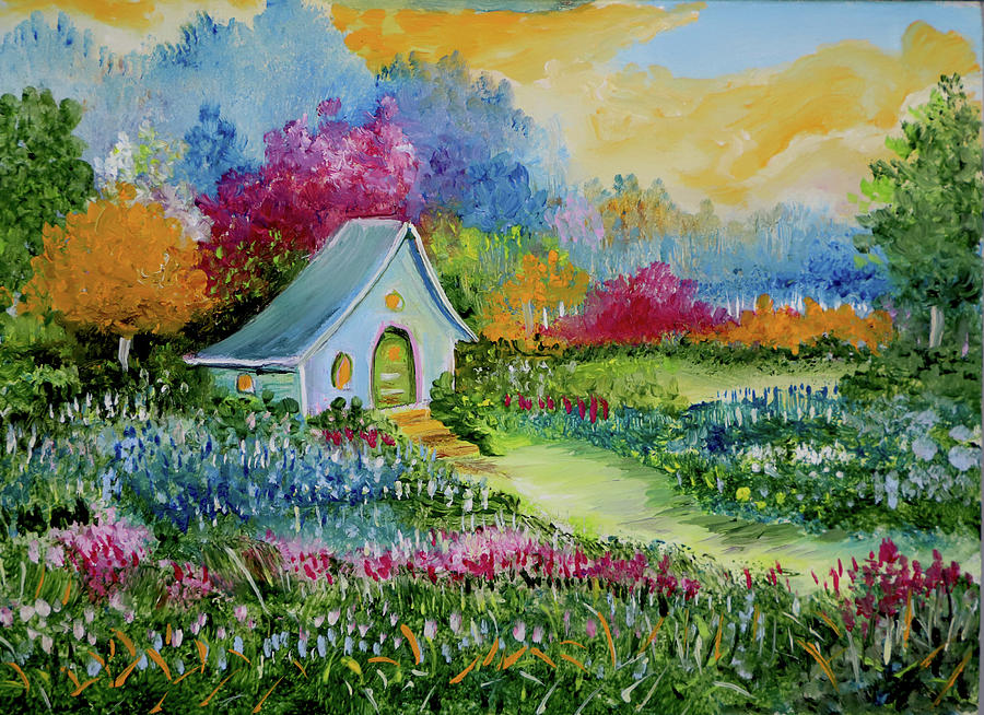Magic Fairy Garden House Painting by Alicia Maury