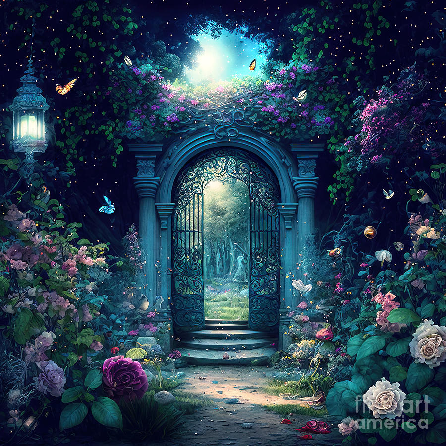 Magic fairytale garden with arch and stairs, generative ai Photograph by Michal Bednarek