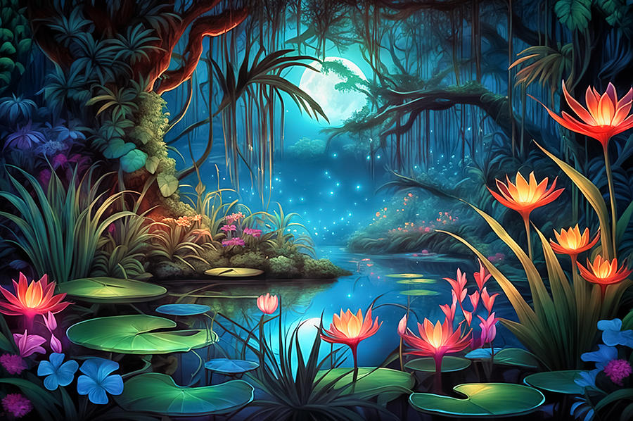 Fantasy Digital Art - Magic Forest by Manjik Pictures