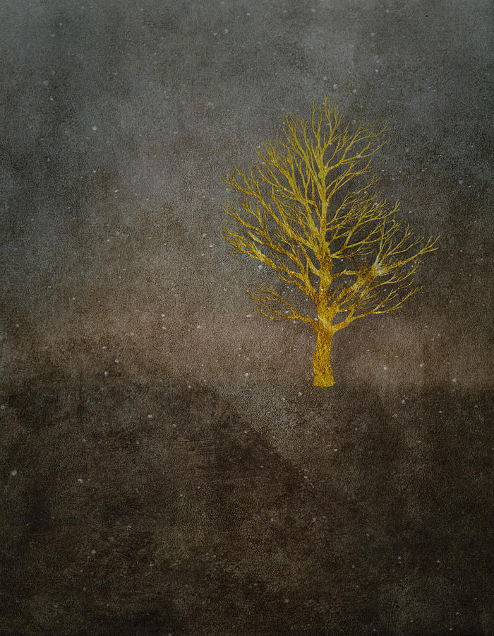 Magic golden tree on a snowy winter night Digital Art by Western ...