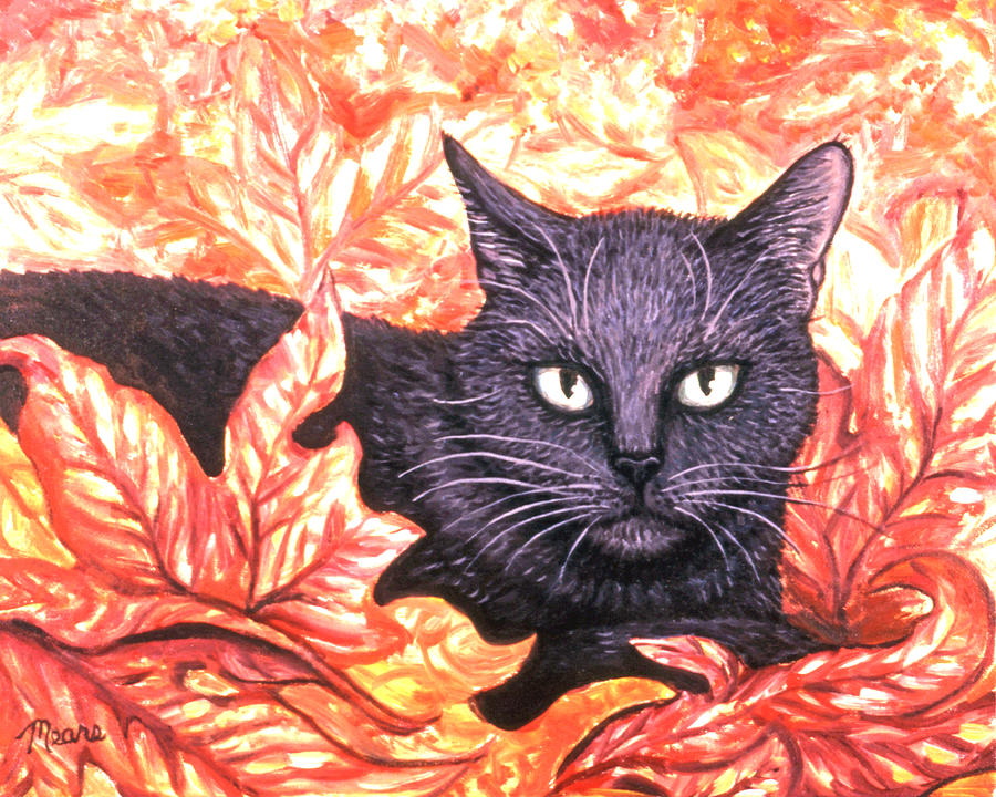 Cat Painting - Magic in Fall Leaves by Linda Mears