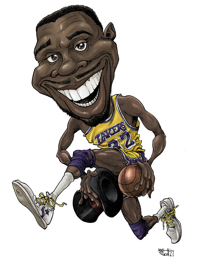 Magic Johnson, color Drawing by Mike Scott