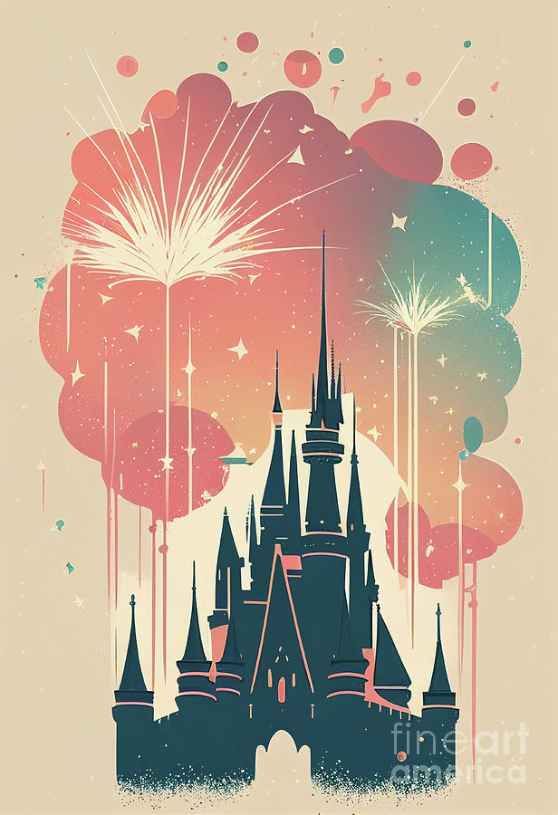 Fantasy Digital Art - Magic Kingdom Fireworks by Lauras Creations
