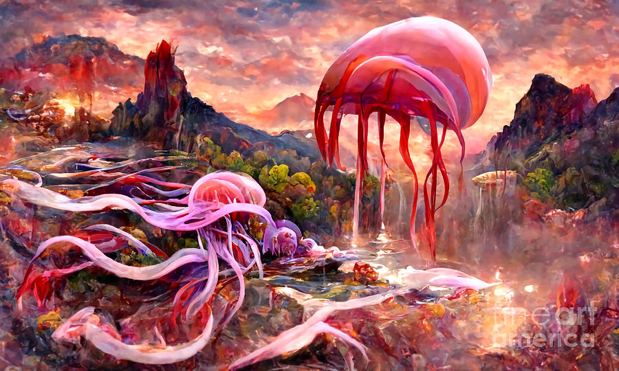 Magic Land In Pink Jellyfish Digital Art by Maria elisabetta Capogna ...