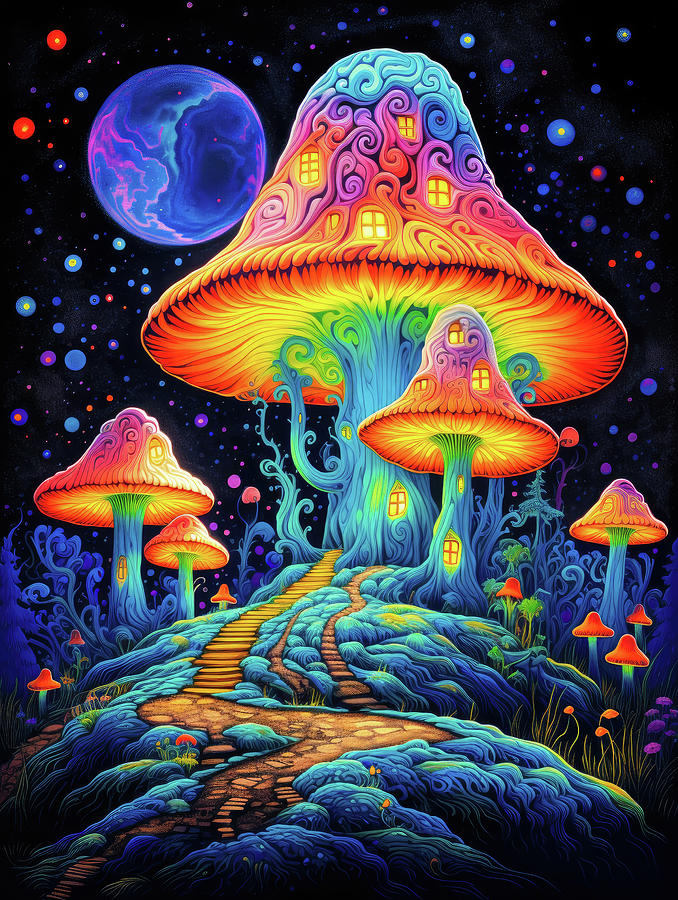 Magic Mushroom House 01 Orange Glow Digital Art by Matthias Hauser